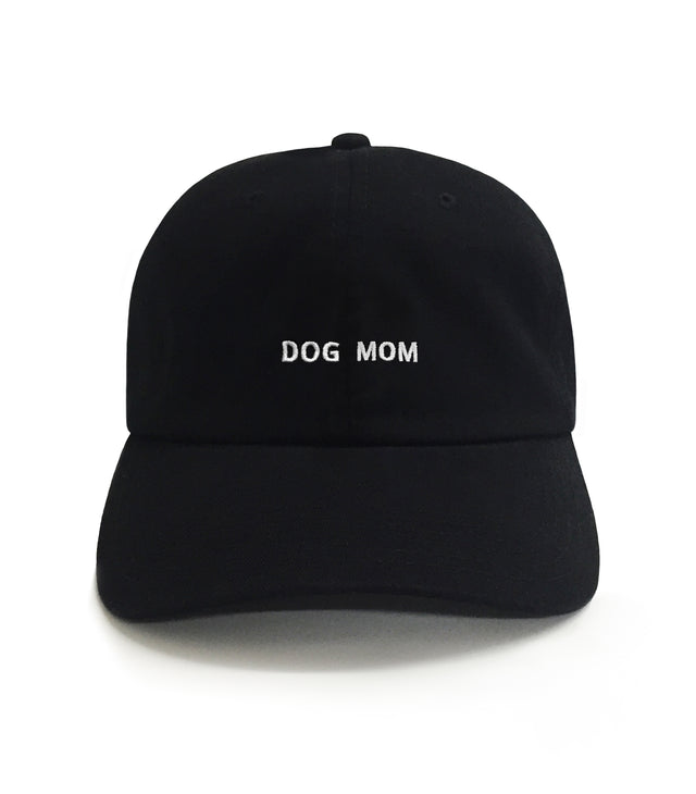Dog Mom Hat – Black embroidered dog mom hat with white text. A funny 6-panel mom hat and cool dog mom gift from Dad Brand.