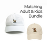 Matching GOAT dad hat and Baby Goat kids hat bundle by Dad Brand for parents and kids.