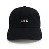 Black cap with 'LFG' text on a white background