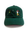 Golf Dad Hat – forest green 6-panel dad hat with embroidered golf swing emblem, adjustable strap, lightweight and comfortable dad gift